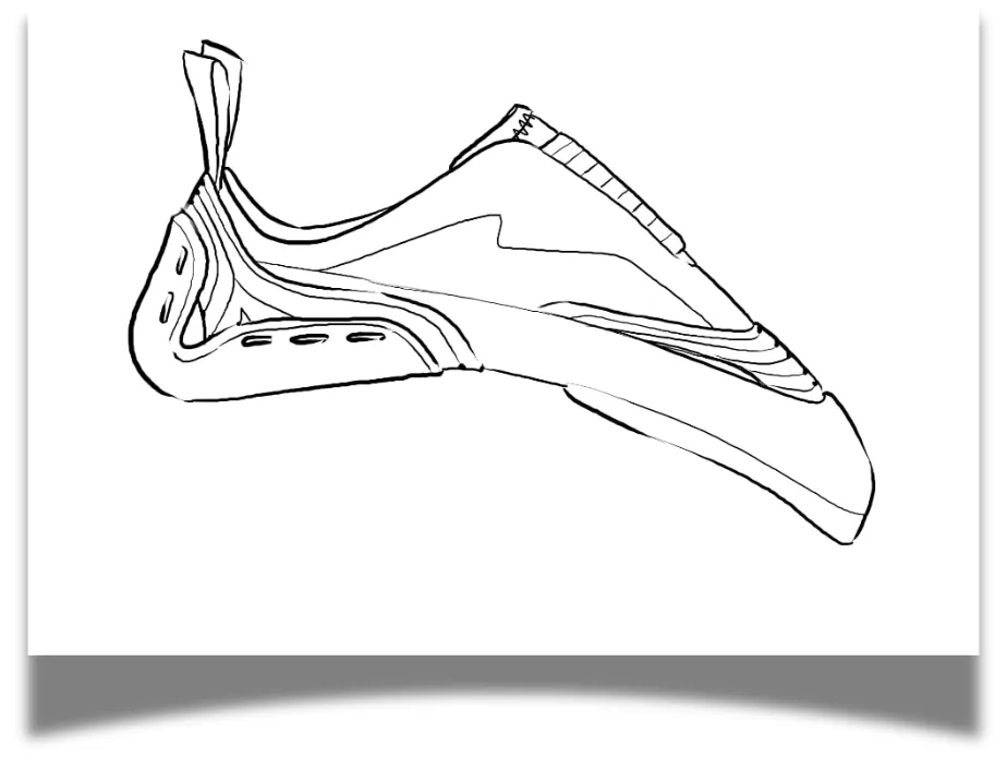 Clean line sketch of the climbing shoe