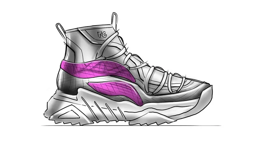 Grey marker sketch with magenta overlays