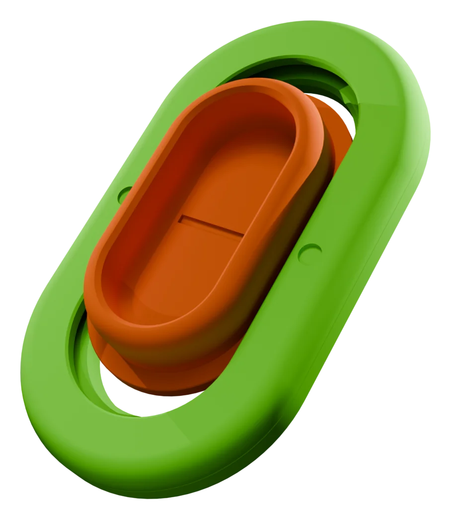 Pocket Wrestler finger trainer rendered with a lime green frame and an orange inner track