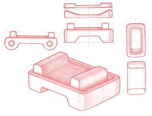 Sketches of an earlier tray-style crimp trainer